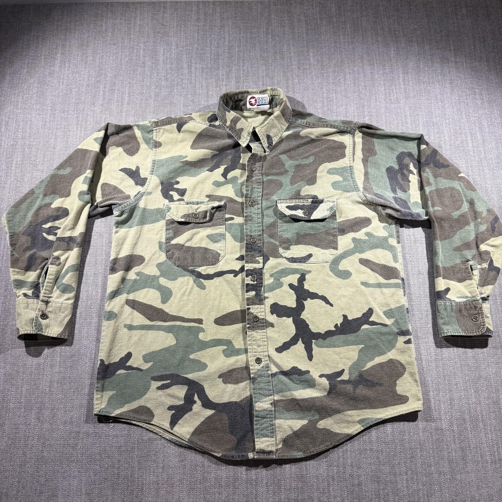 Sports Afield‎ Shirt Mens Large Camo Flannel Long Sleeve Button Up Hunting